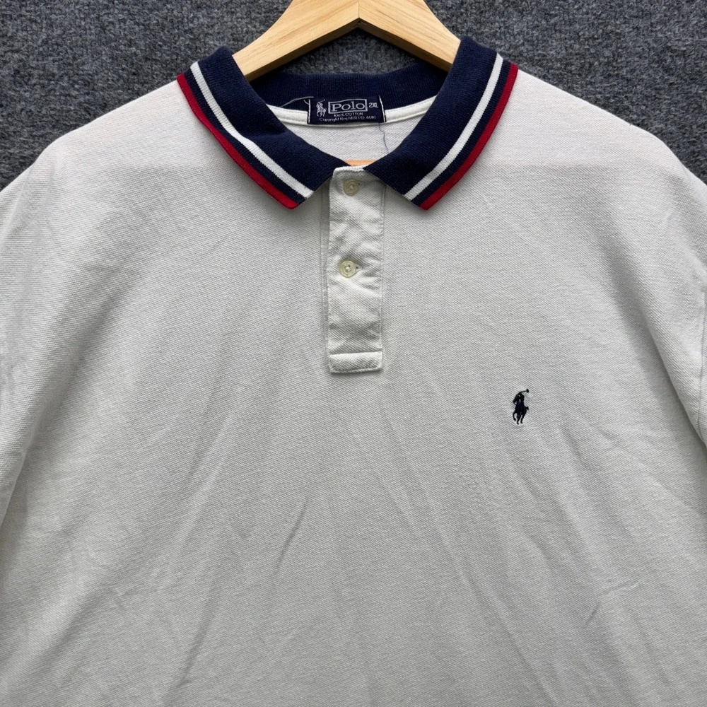 Vintage Polo Ralph Lauren Polo Shirt Mens 2XL White Short Sleeve Collar Casual